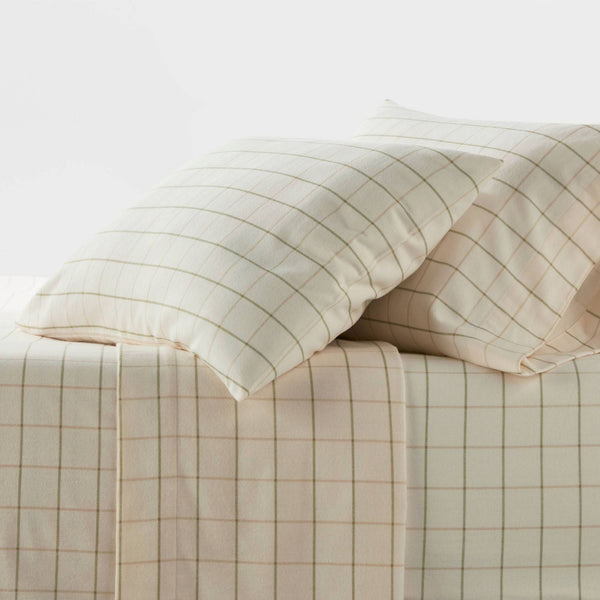 Queen Flannel Sheet Set Ivory Windowpane - Threshold