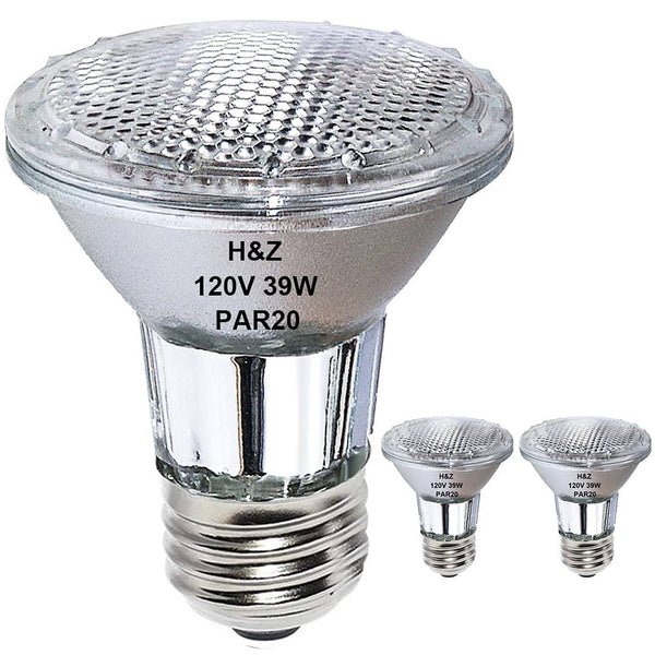 Vinaco 2pcs PAR20 Halogen 39W 120V Dimmable, Long Lifespan E26 PAR20 Light Bulb with 3000K Warm White for Indoor/Outdoor, Size: 3x2.26x3, Clear
