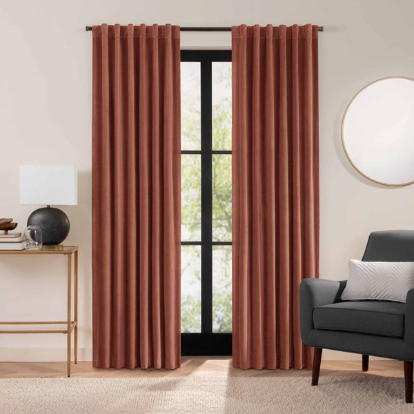 Eclipse Luxury Cotton Velvet 100% Blackout Rod Pocket Back Tab Curtain Window Panel - Copper - 96x50