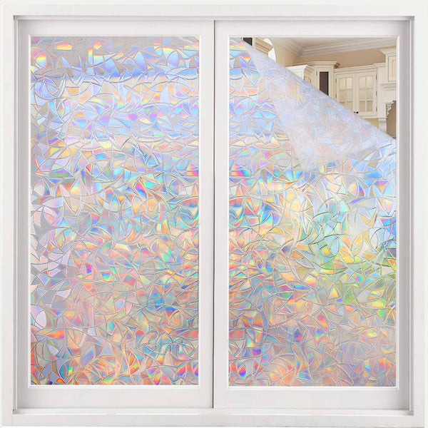 Volcanics Privacy Film Static Window Clings Vinyl Rainbow 3D Decals, Stickers for Glass Door Home Heat Control Anti UV 17.5 x 118 Inches